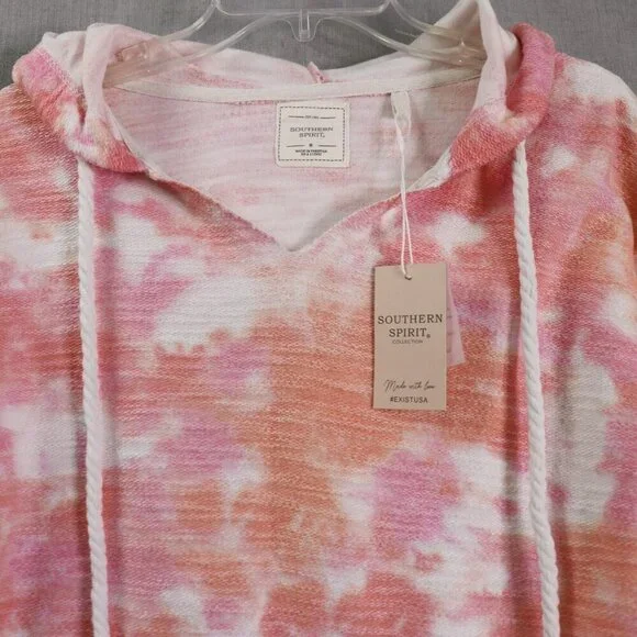 Southern Spirit Hoodie Sweatshirt Women S Coral Pink Tie Dye Terry Pullover New - Picture 3 of 10
